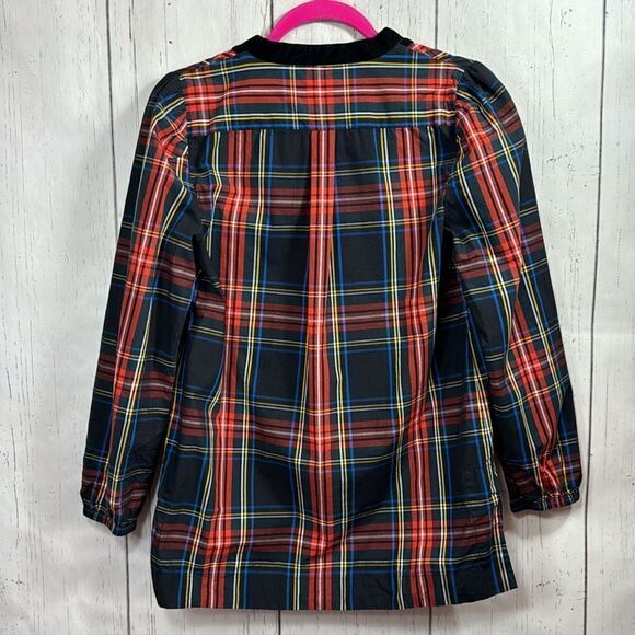 J.Crew Plaid Velvet Trim Blouse Preppy Holiday Classic Academia Chic Layering - Picture 14 of 15